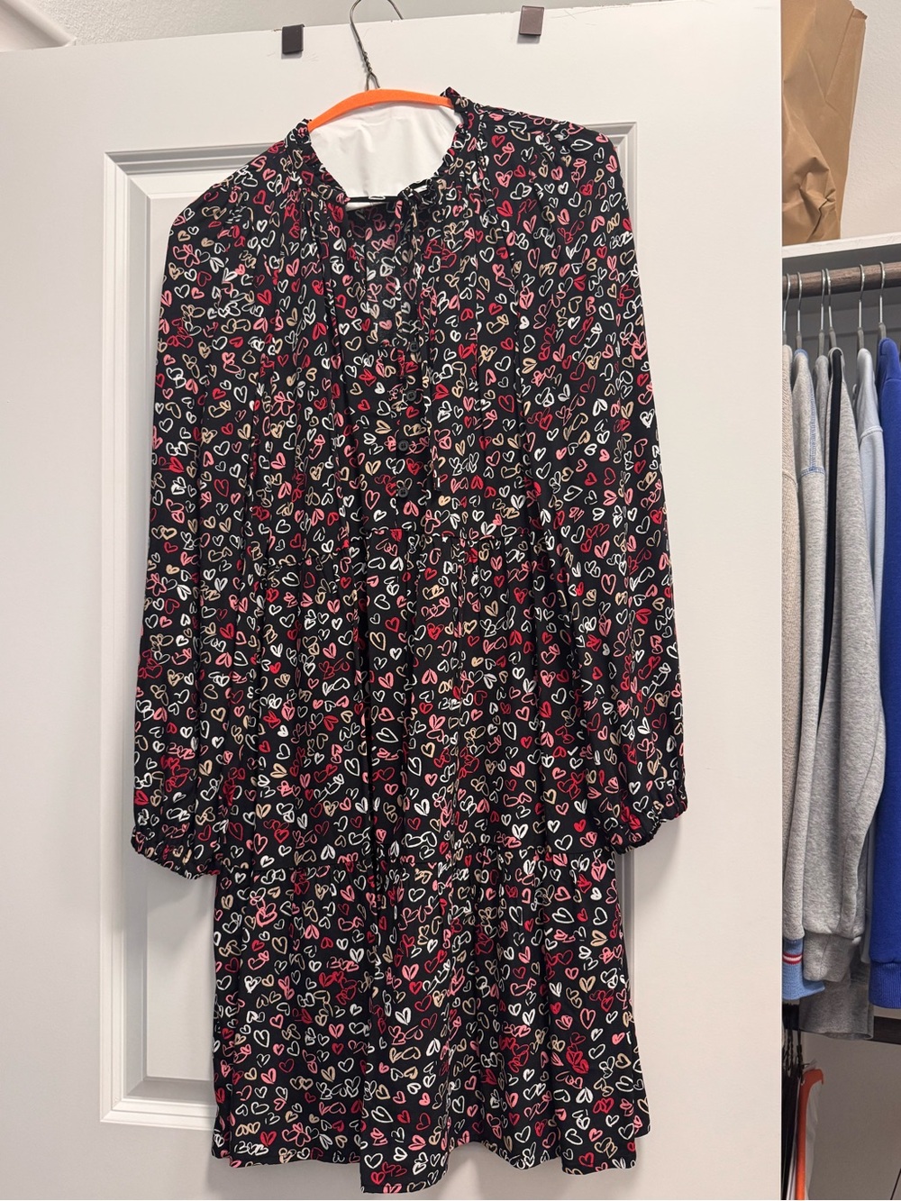LOFT Black Long-Sleeve Heart Print Dress